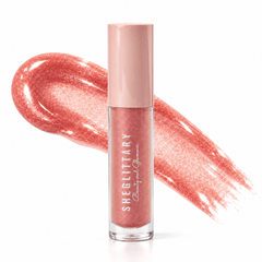 Sheglittary High Lip Gloss About U bottle and matching gloss swatch