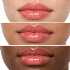 Sheglittary High Lip Gloss My Moon and Stars illustrative lip swatches on light medium and deep skin