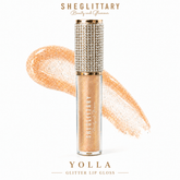Sheglittary Glitter Lip Gloss Yolla bottle and swatch