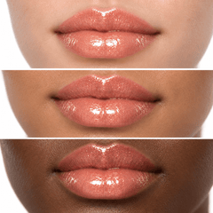 Sheglittary High Lip Gloss Spring illustrative lip swatches on light medium and deep skin