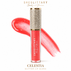 Sheglittary Glitter Lip Gloss celestia bottle and swatch